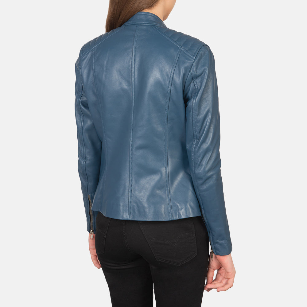 Kelsee Blue Leather Moto Jacket