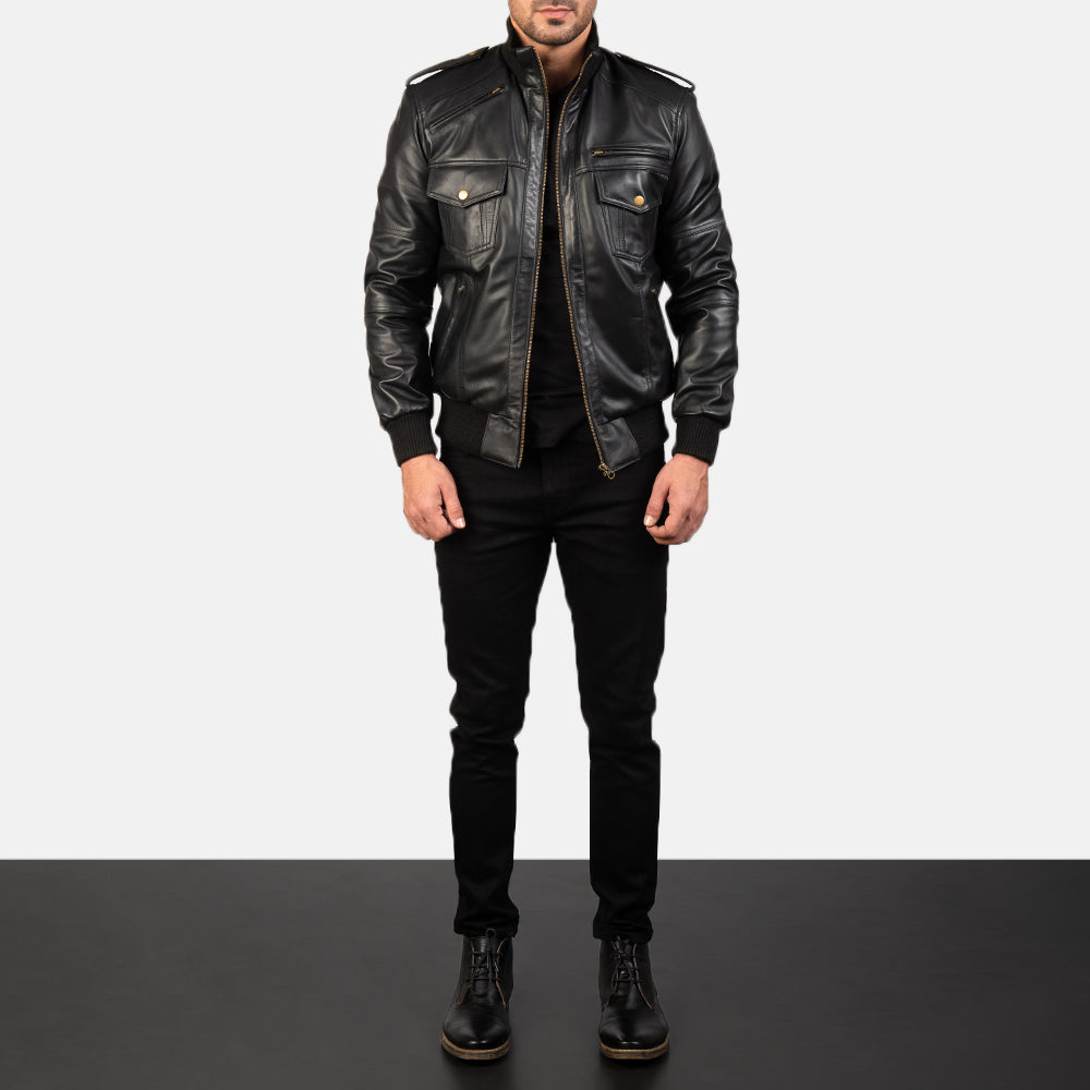 Agent Shadow Black Sheepskin Bomber Jacket