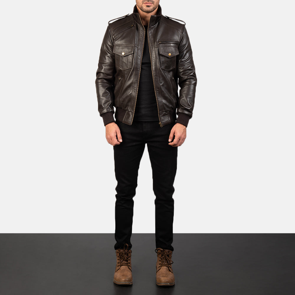 Agent Shadow Brown Sheepskin Bomber Jacket