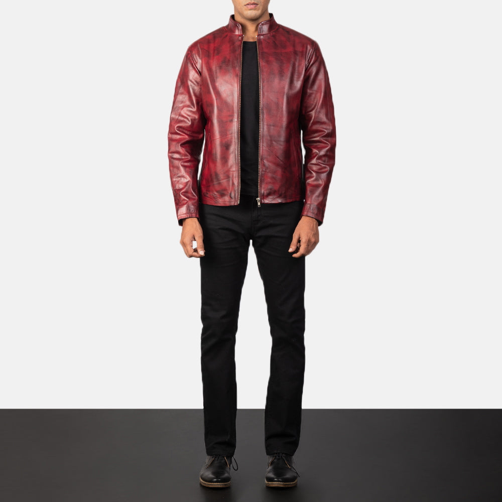 Alex Distressed Burgundy Cowhide Leather Jacket