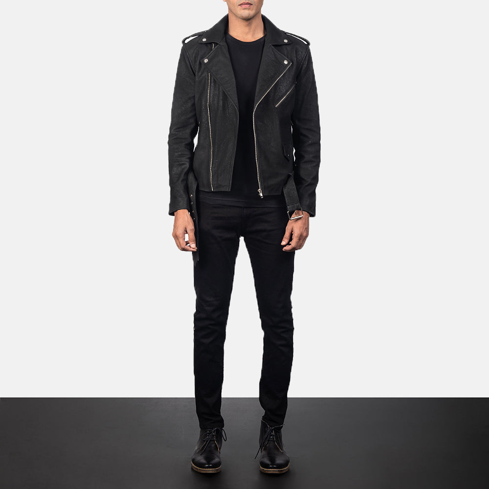 Allaric Alley Distressed Black Sheepskin Biker Jacket