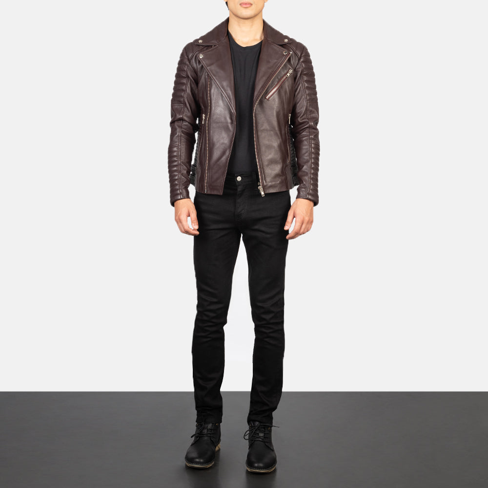 Armand Maroon Sheepskin Leather Moto Jacket