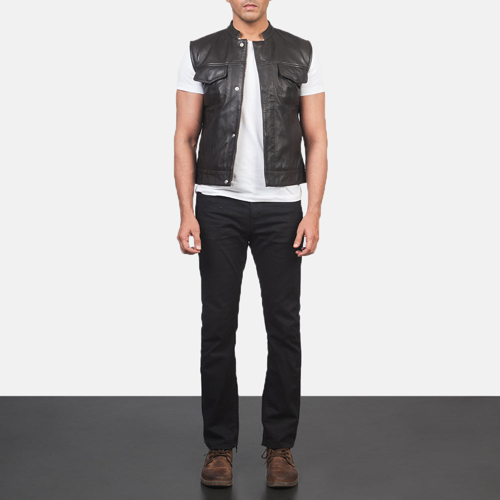 Atlas Brown Sheepskin Leather Biker Vest