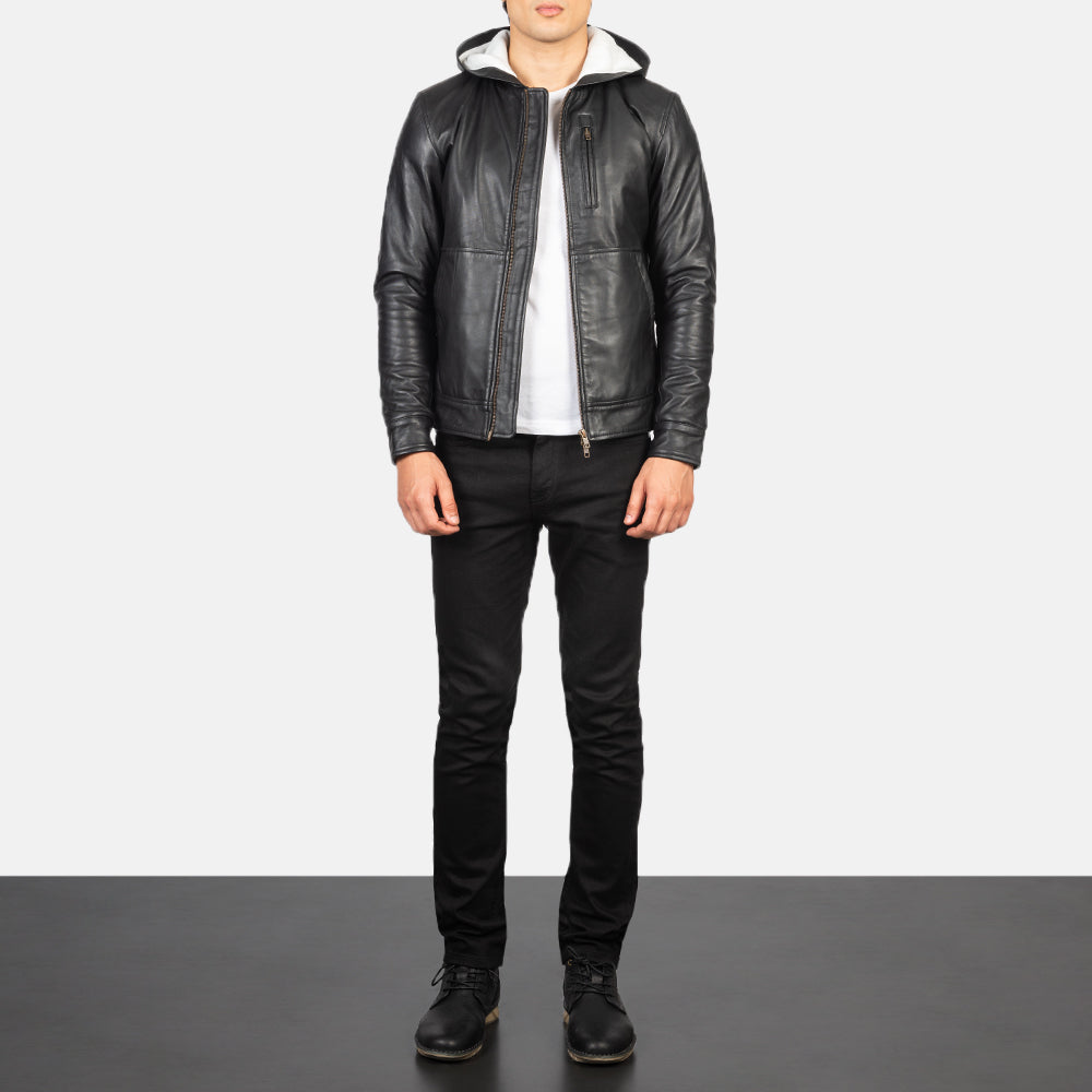 Baston Black Hooded Sheepskin Bomber Jacket