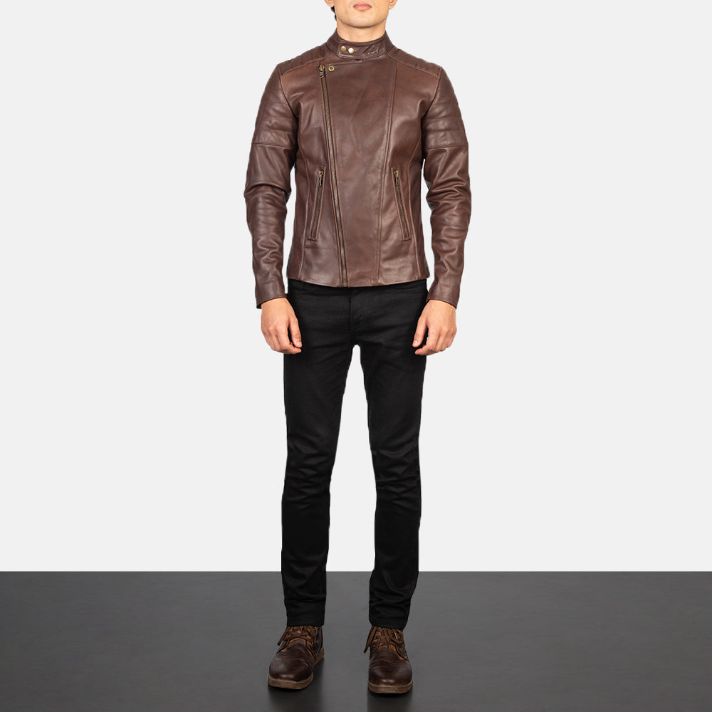 Faisor Leather Biker Jacket in Brown Cowhide