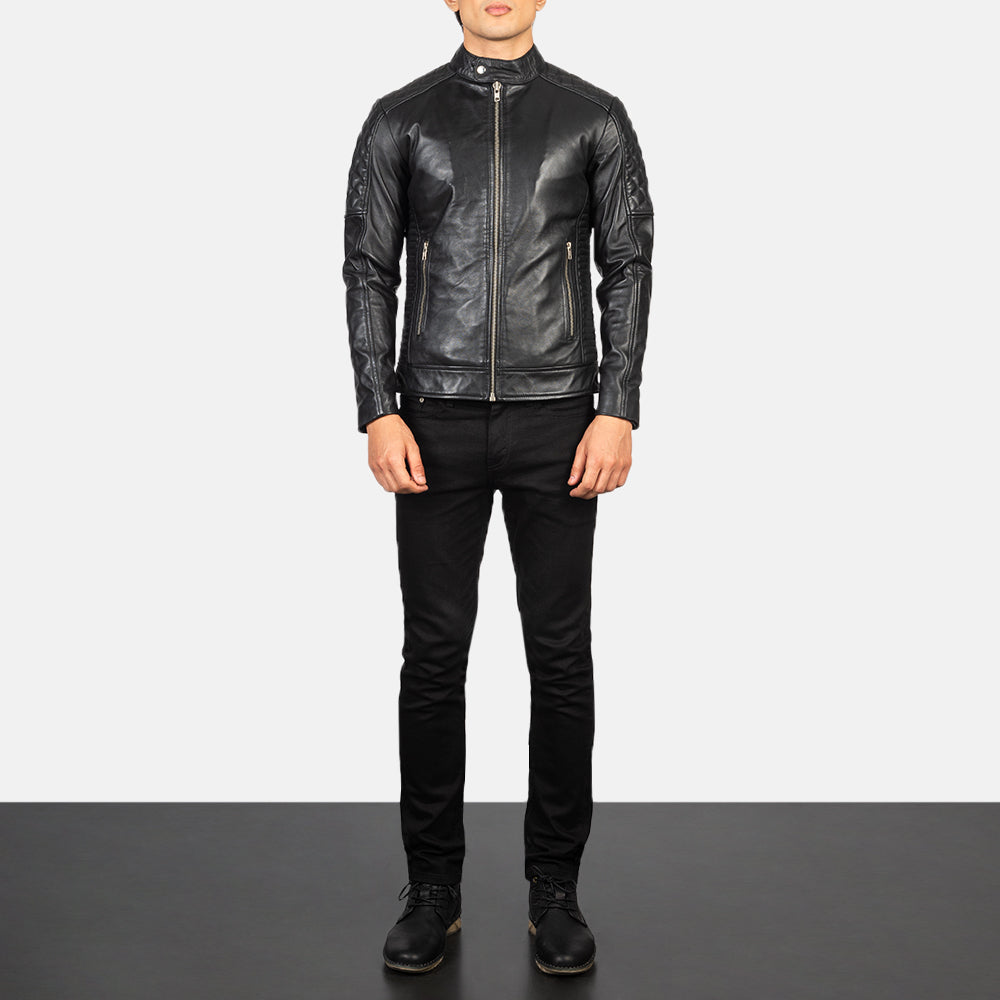 Fernando Quilted Leather Biker Jacket in Black Sheepskin