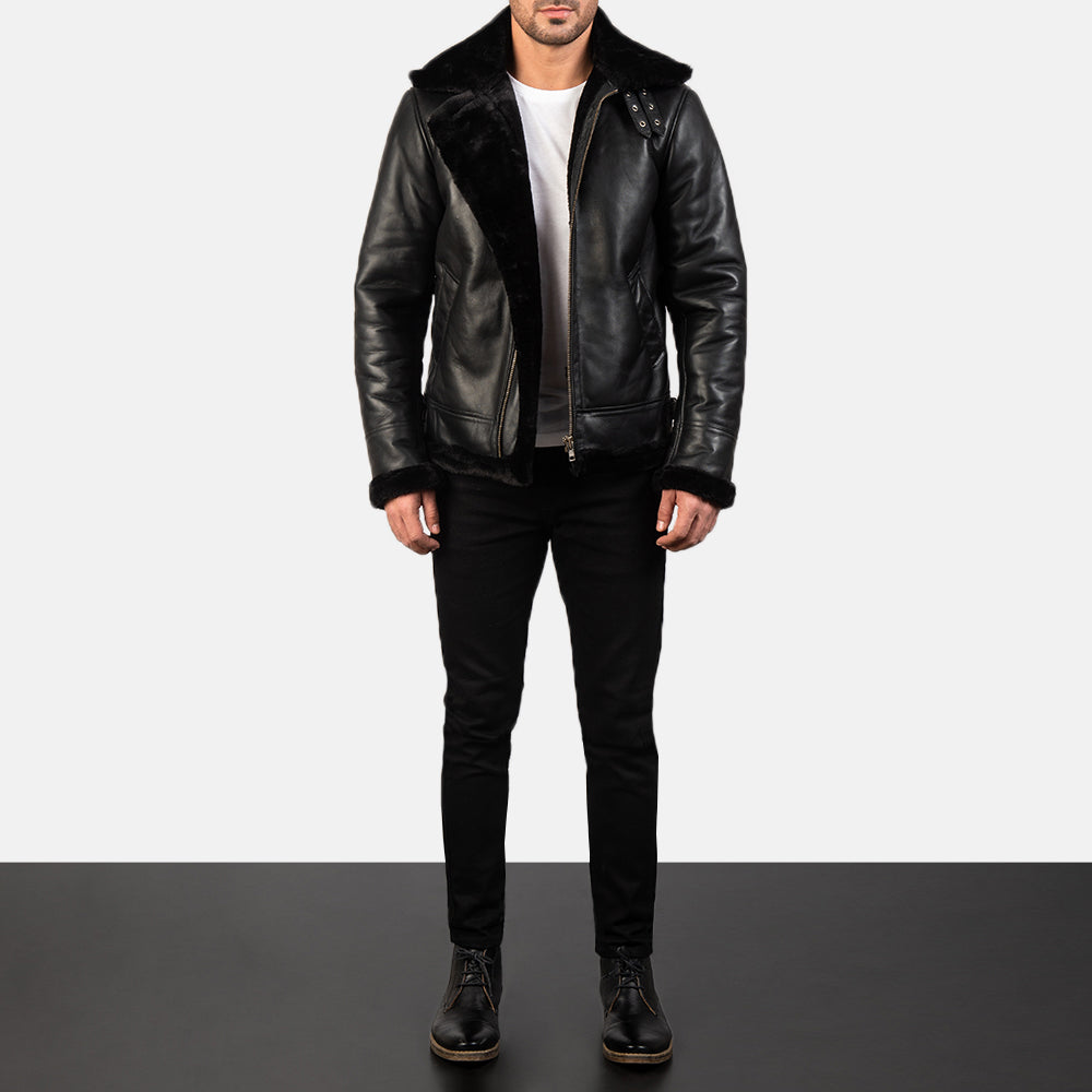 Francis B-3 Classic Black Leather Bomber Jacket