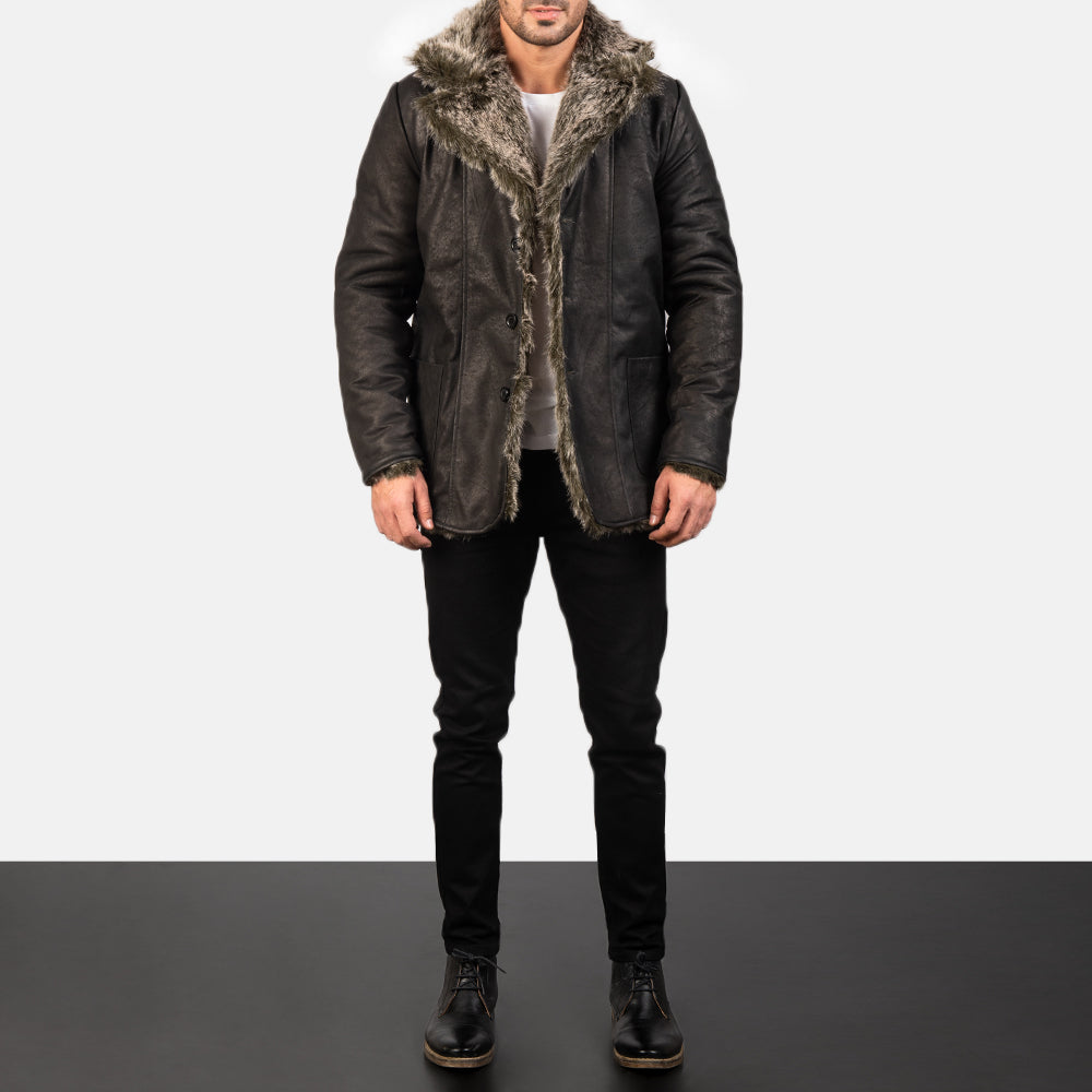 Furlong Distressed Black Leather Coat