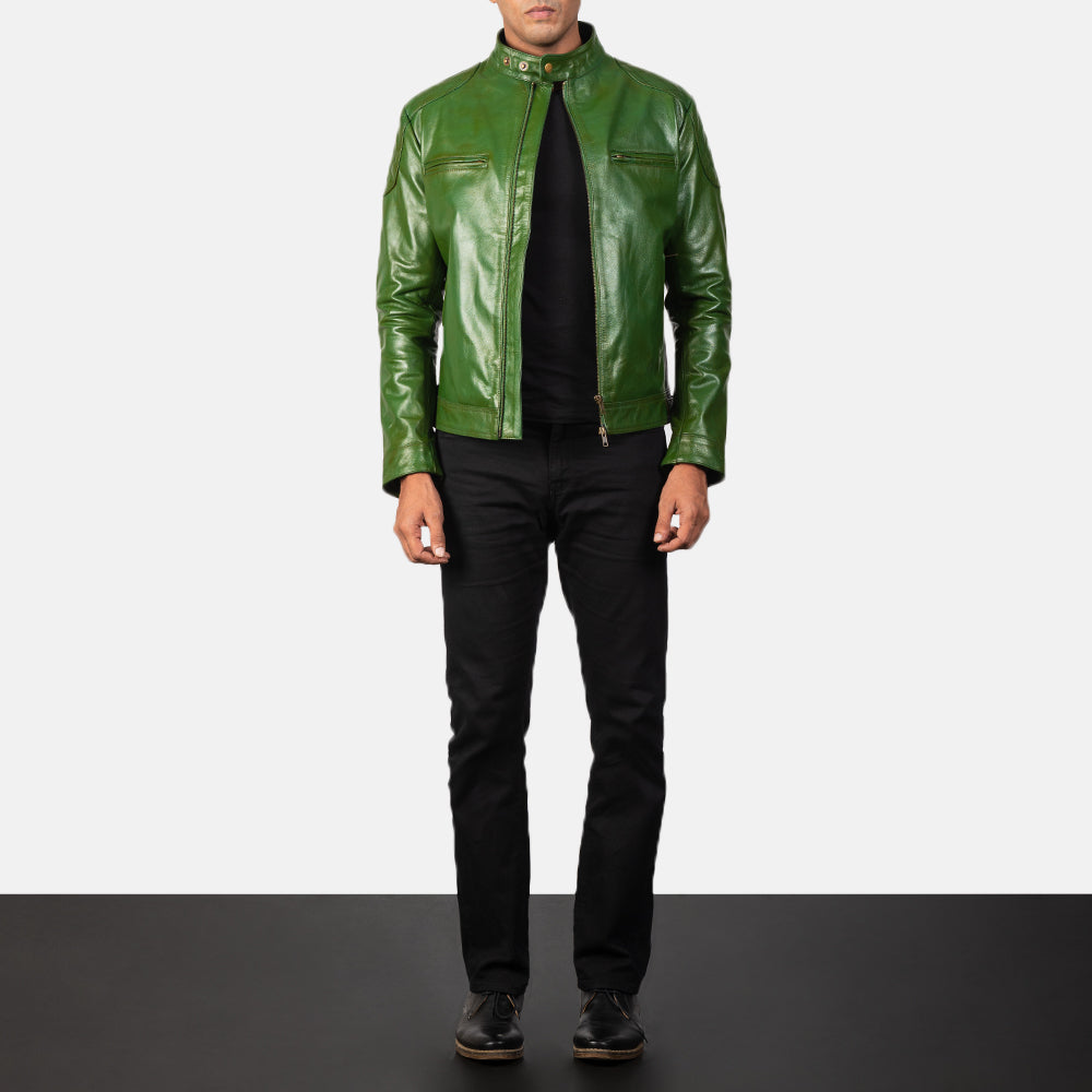 Gatsby Green Sheepskin Biker Jacket