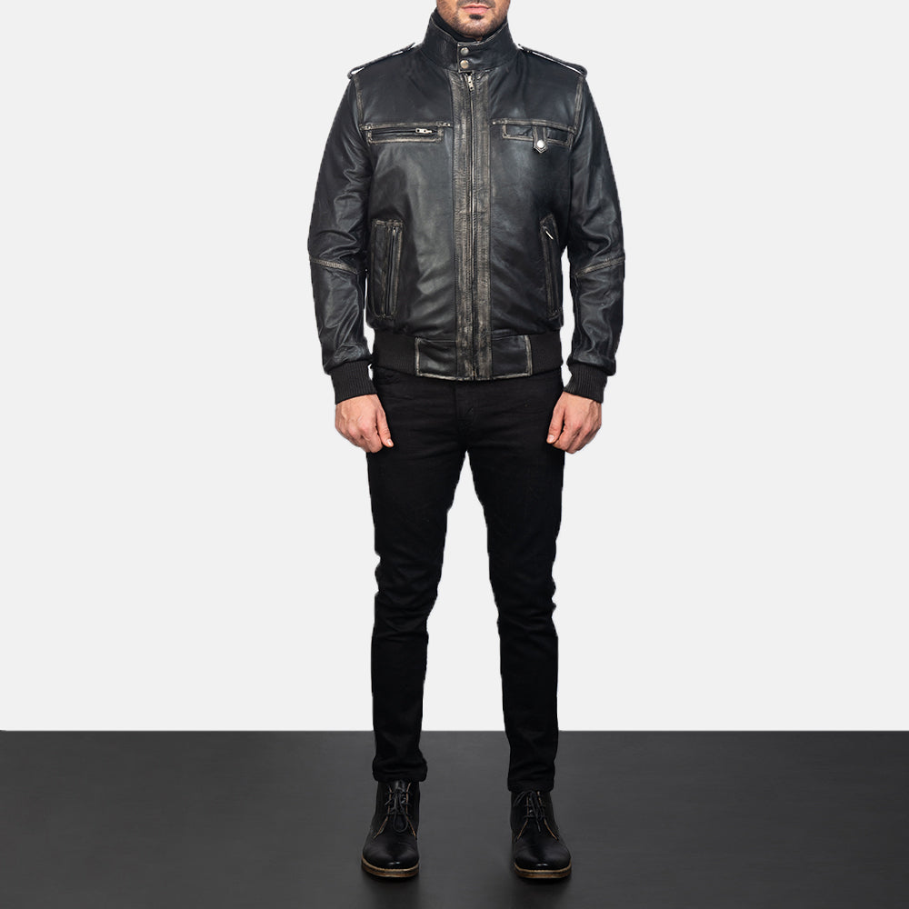 Glen Street Black Cowhide Bomber Leather Jacket