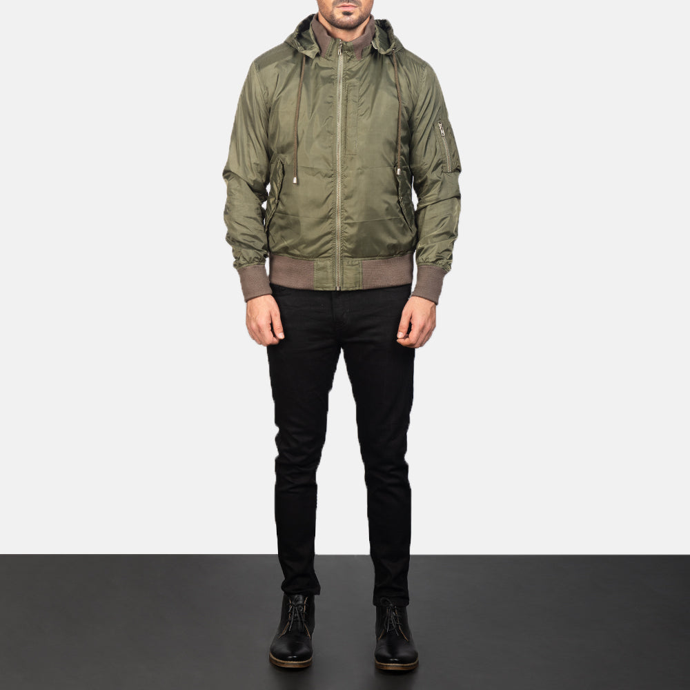 Hanklin MA-1 Green Hooded Nylon Bomber Jacket