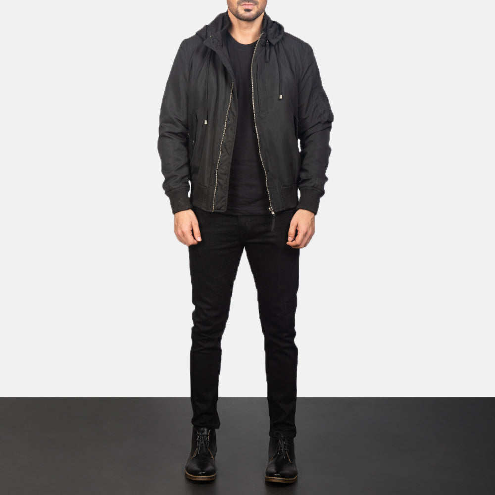 Hanklin MA-1 Black Hooded Polyester Bomber Jacket