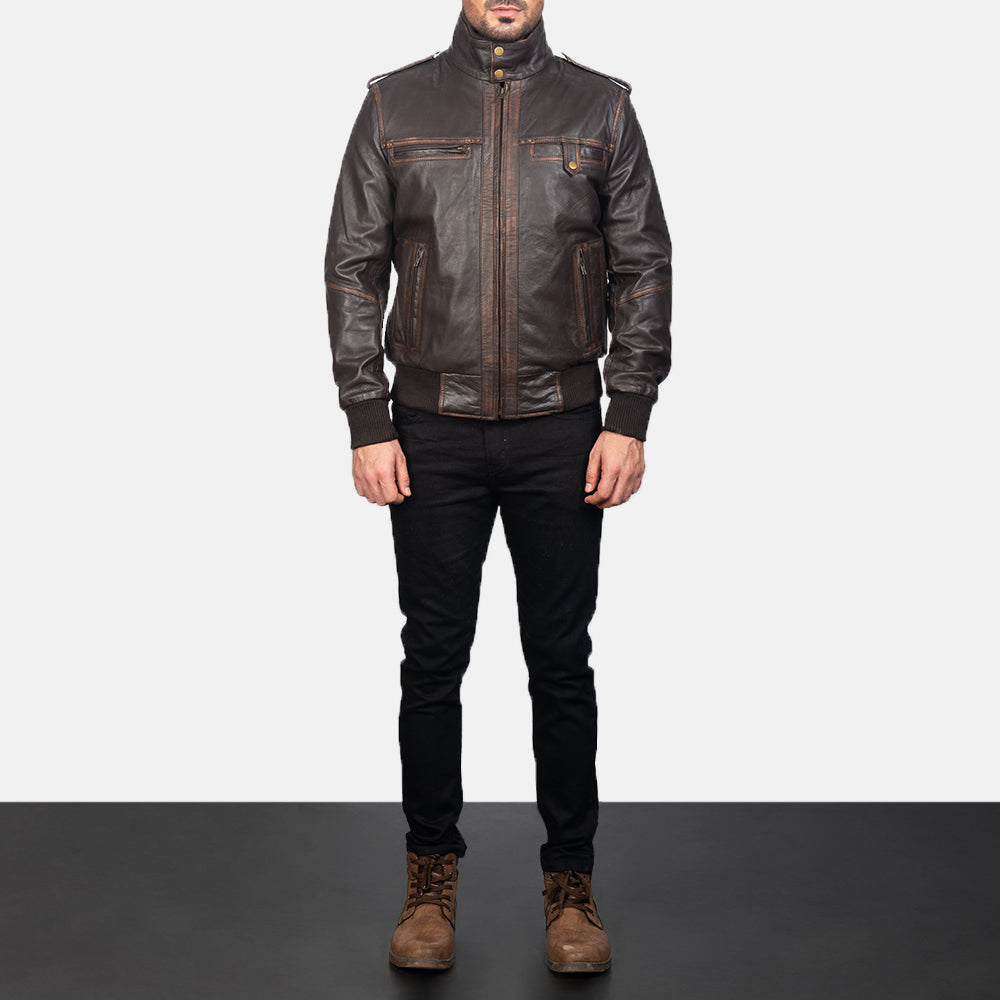 Glen Street Brown Goatskin Bomber Leather Jacket