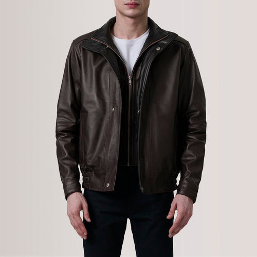 Alfred Maroon Sheepskin Leather Bomber Jacket
