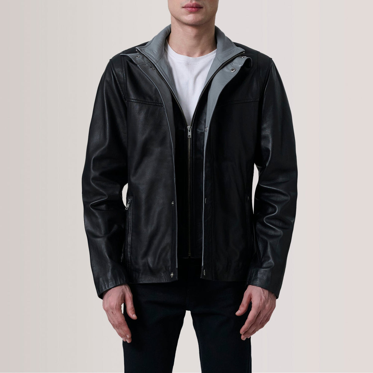 Henrik Black Sheepskin Leather Cafe Racer Jacket