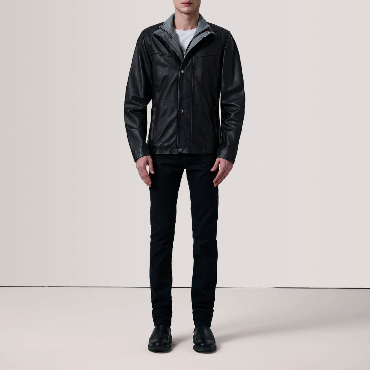 Henrik Black Sheepskin Leather Cafe Racer Jacket