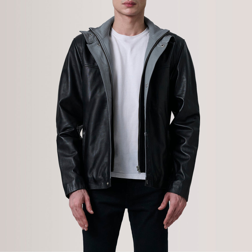 Henrik Black Sheepskin Leather Cafe Racer Jacket