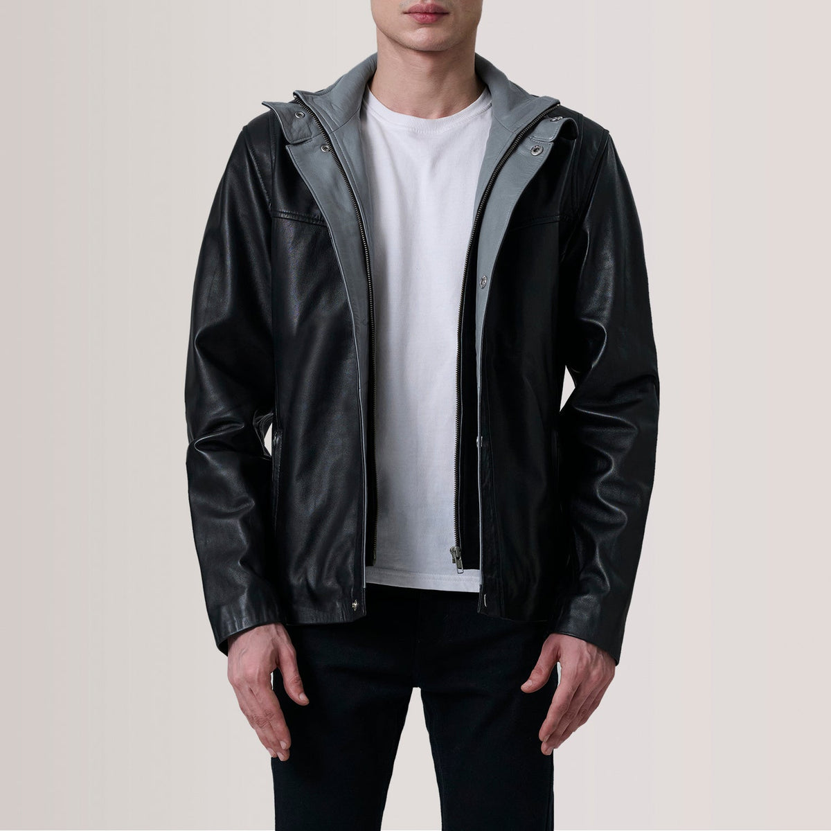 Henrik Black Sheepskin Leather Cafe Racer Jacket