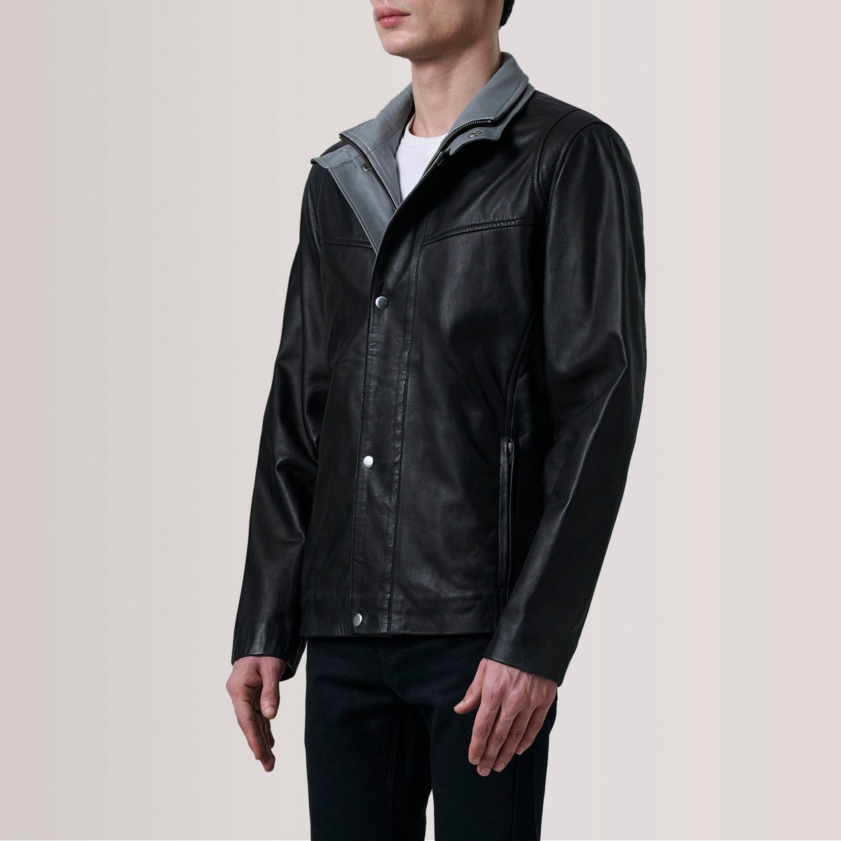 Henrik Black Sheepskin Leather Cafe Racer Jacket