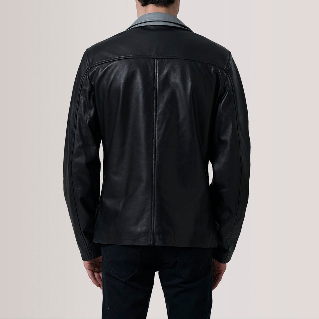 Henrik Black Sheepskin Leather Cafe Racer Jacket