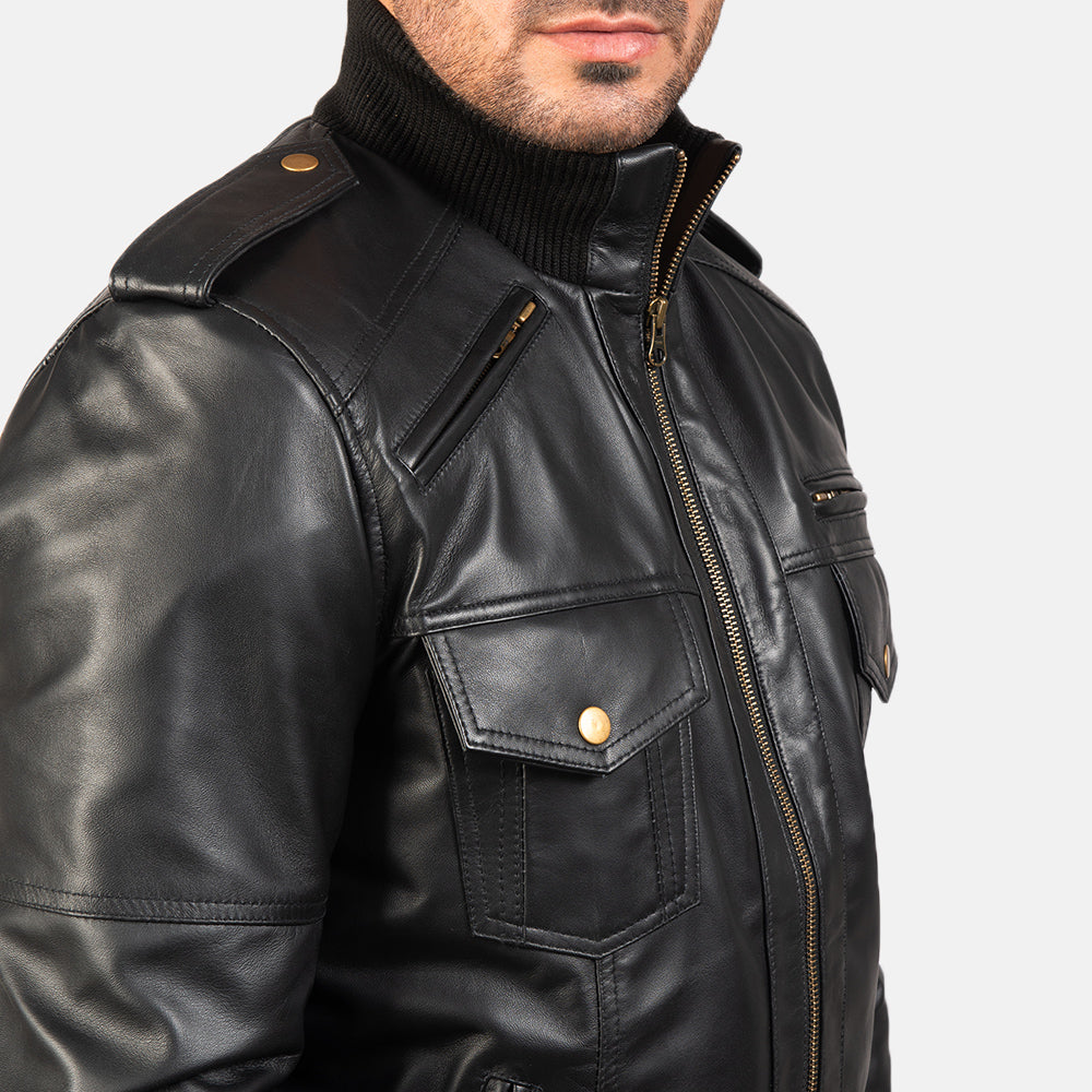 Agent Shadow Black Sheepskin Bomber Jacket