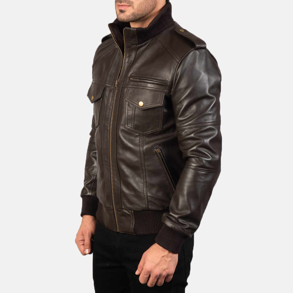 Agent Shadow Brown Sheepskin Bomber Jacket