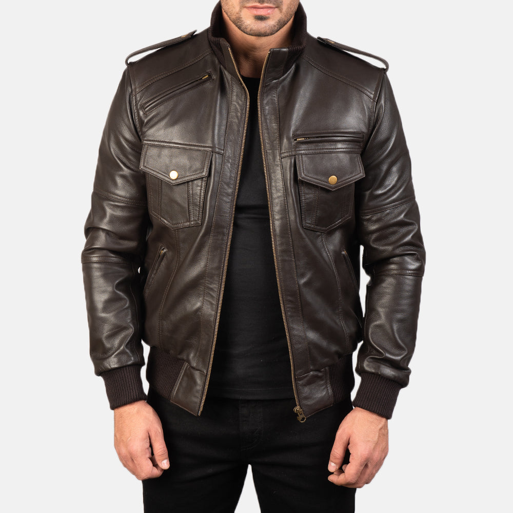 Agent Shadow Brown Sheepskin Bomber Jacket