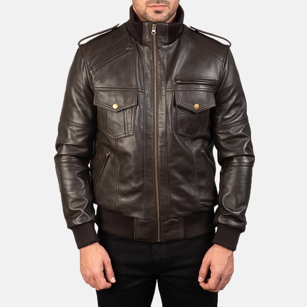 Agent Shadow Brown Sheepskin Bomber Jacket