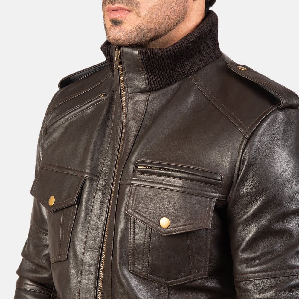 Agent Shadow Brown Sheepskin Bomber Jacket