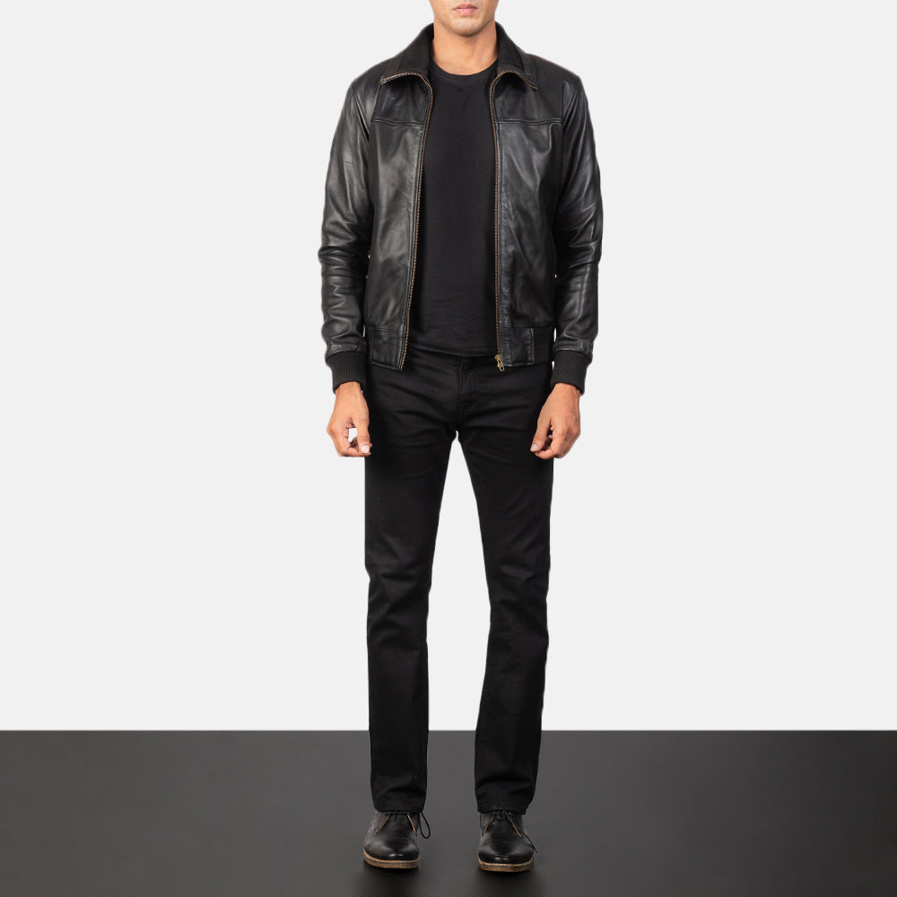 Air Rolf Black Sheepskin Bomber Jacket