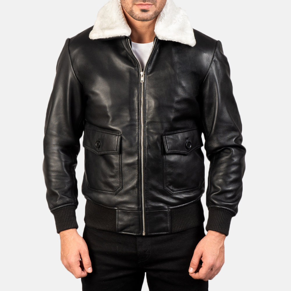 Airin G-1 Black and White Sheepskin Bomber Jacket