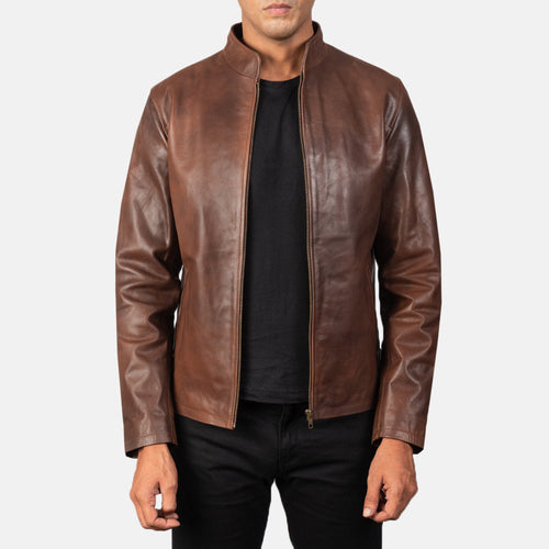 Alex Brown Cowhide Leather Biker Jacket