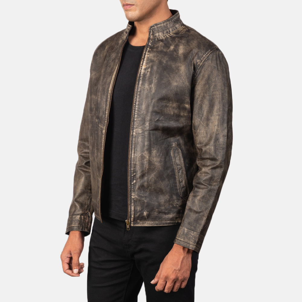 Alex Distressed Brown Goatskin Biker Jacket