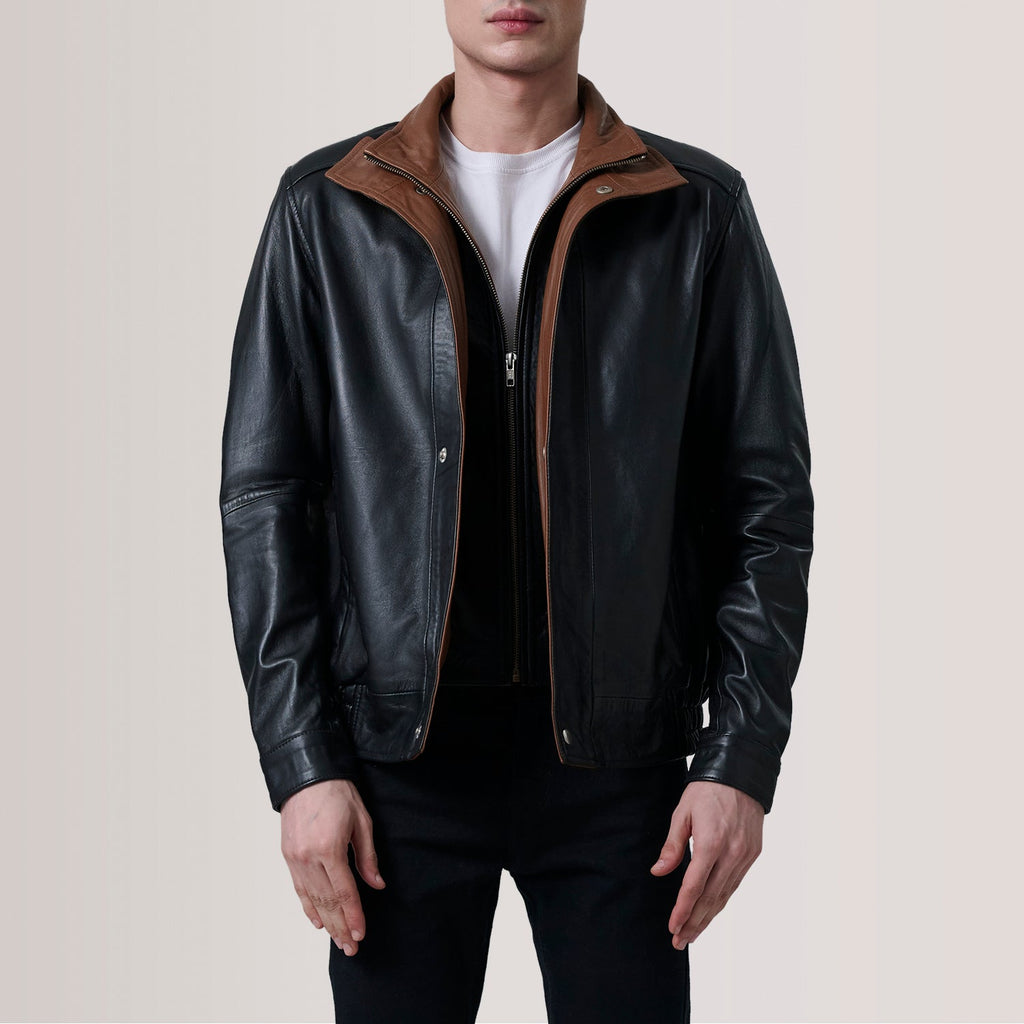 Alfred Black Sheepskin Leather Bomber Jacket