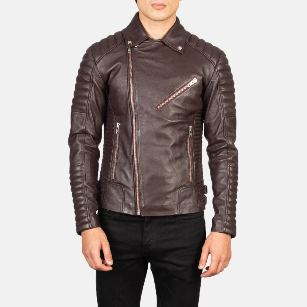Armand Maroon Sheepskin Leather Moto Jacket