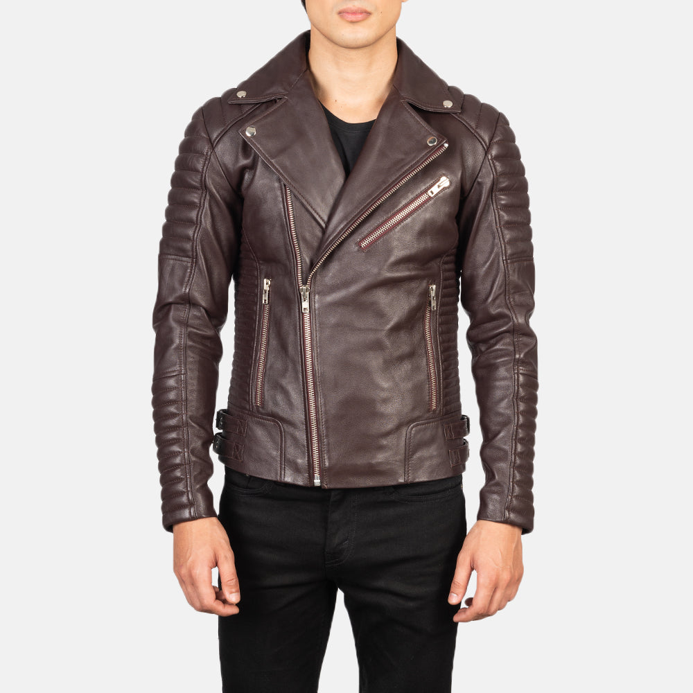 Armand Maroon Sheepskin Leather Moto Jacket