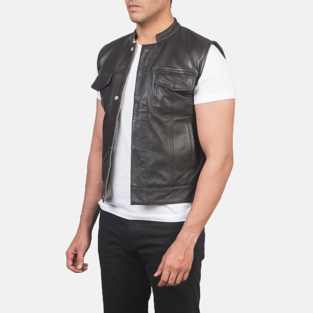 Atlas Brown Sheepskin Leather Biker Vest
