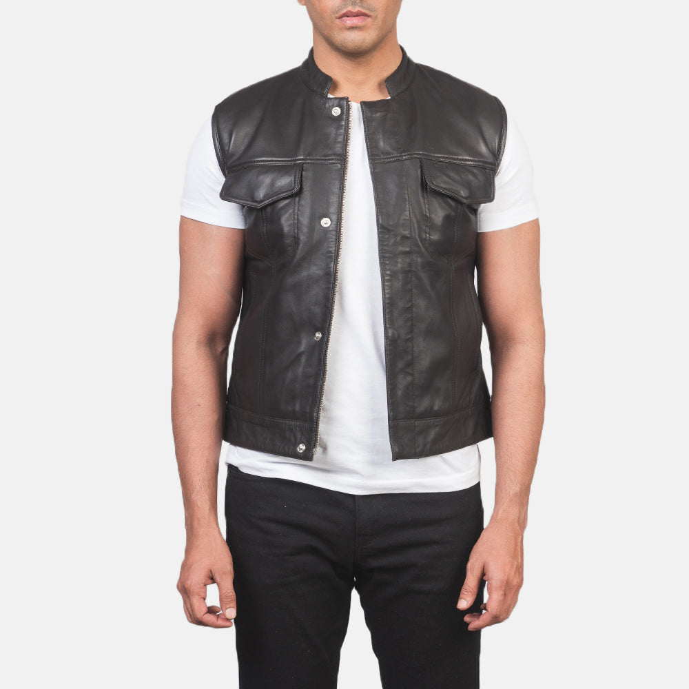 Atlas Brown Sheepskin Leather Biker Vest