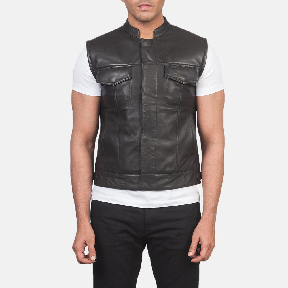 Atlas Brown Sheepskin Leather Biker Vest