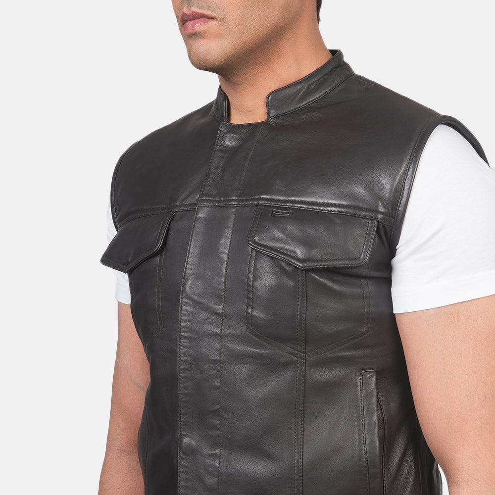 Atlas Brown Sheepskin Leather Biker Vest