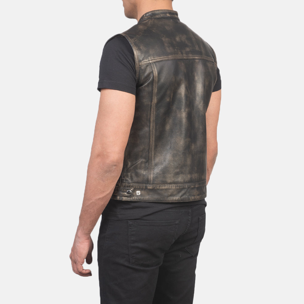 Atlas Distressed Brown Leather Biker Vest