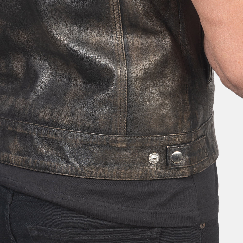 Atlas Distressed Brown Leather Biker Vest