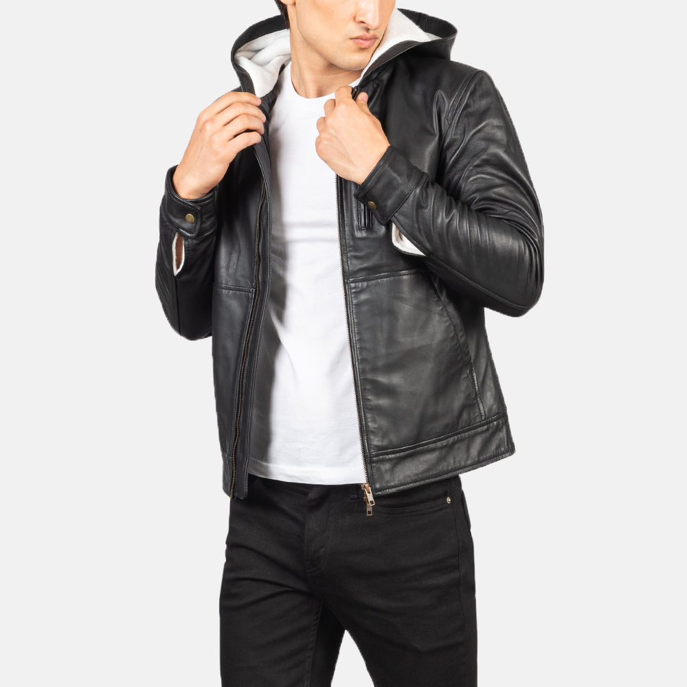 Baston Black Hooded Sheepskin Bomber Jacket