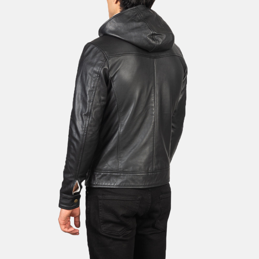 Baston Black Hooded Sheepskin Bomber Jacket