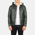 Baston Green Hooded Sheepskin Leather Bomber Jacket