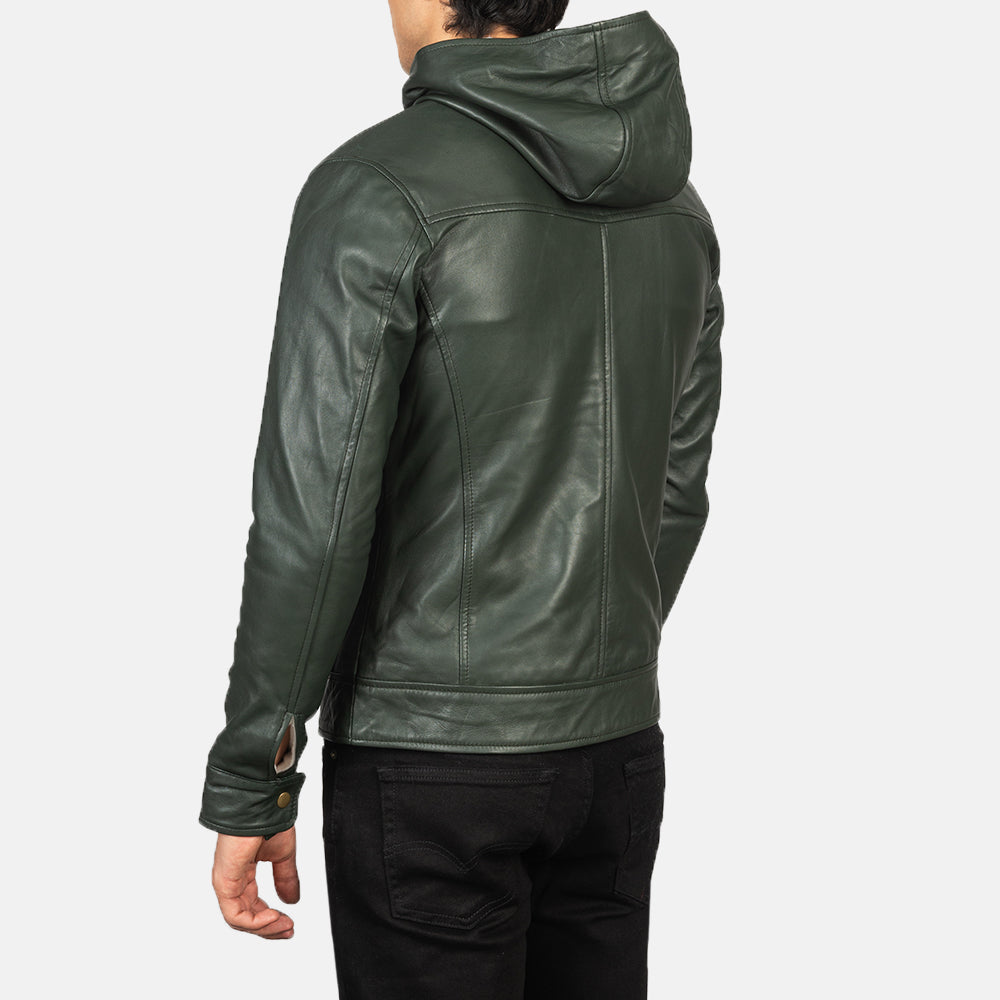 Baston Green Hooded Sheepskin Leather Bomber Jacket