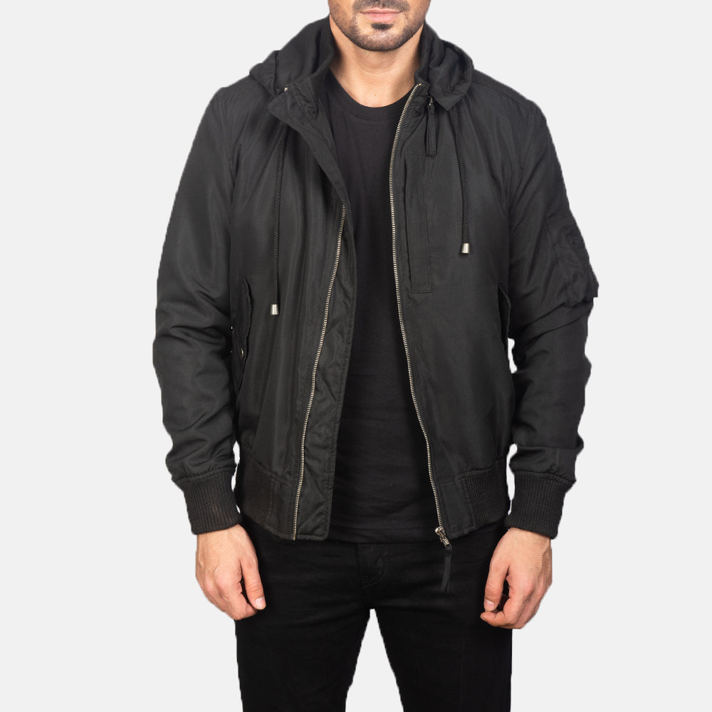Hanklin MA-1 Black Hooded Polyester Bomber Jacket