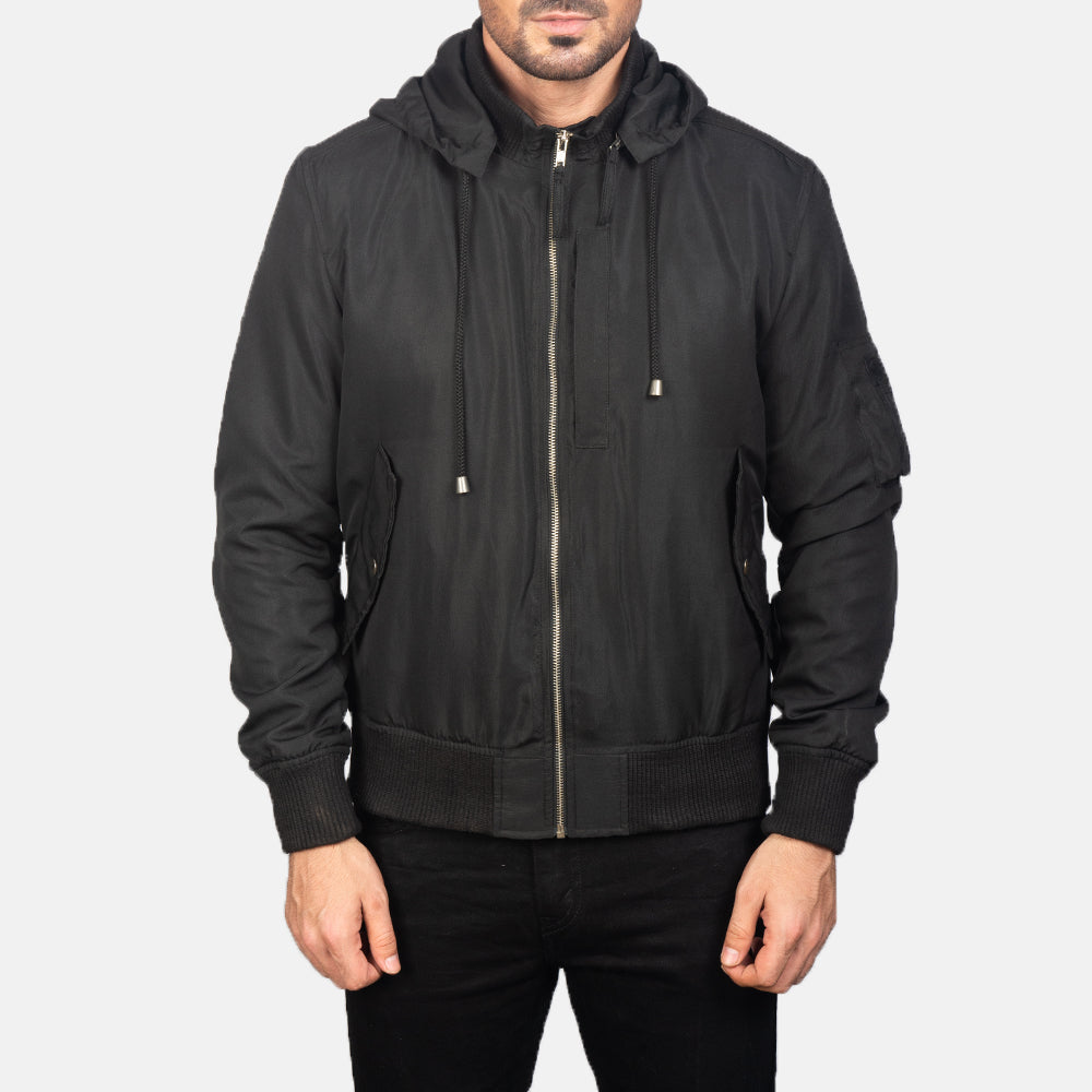 Hanklin MA-1 Black Hooded Polyester Bomber Jacket