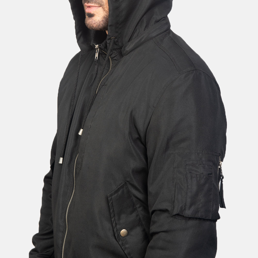 Hanklin MA-1 Black Hooded Polyester Bomber Jacket