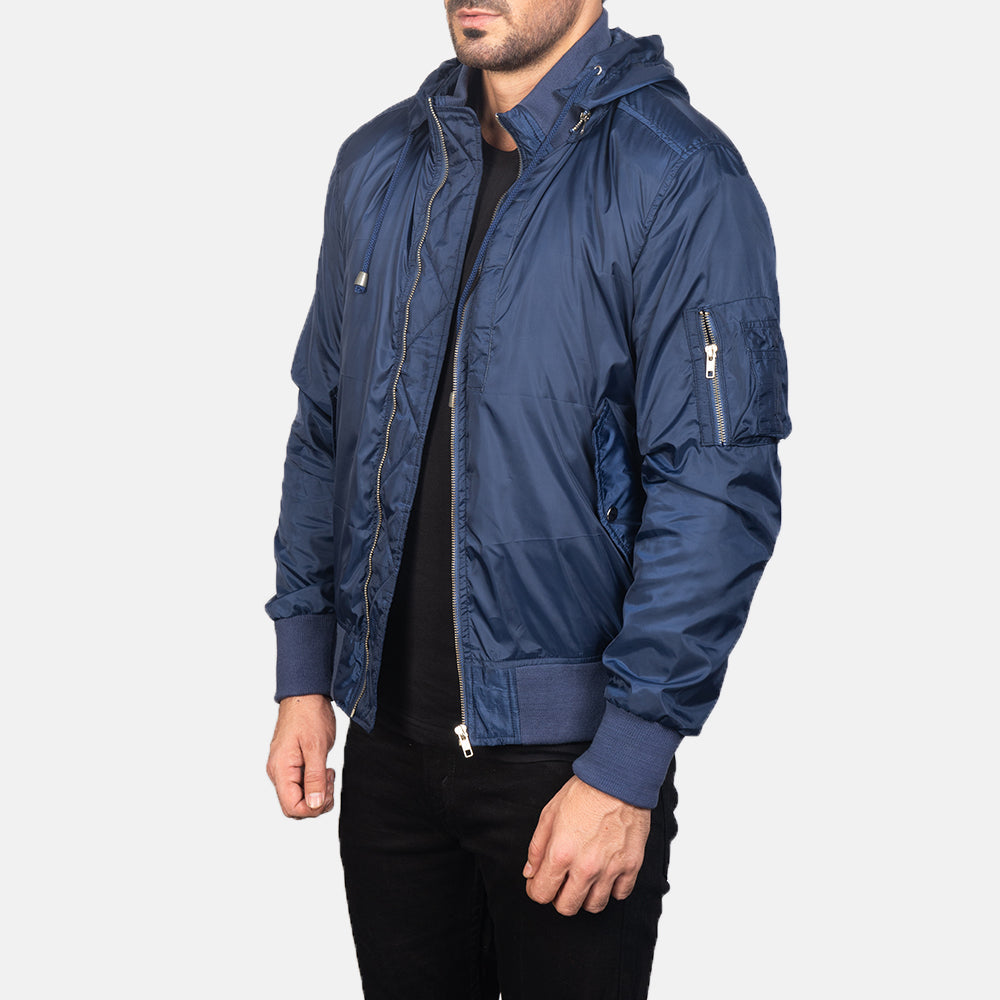 Hanklin MA-1 Blue Hooded Nylon Bomber Jacket